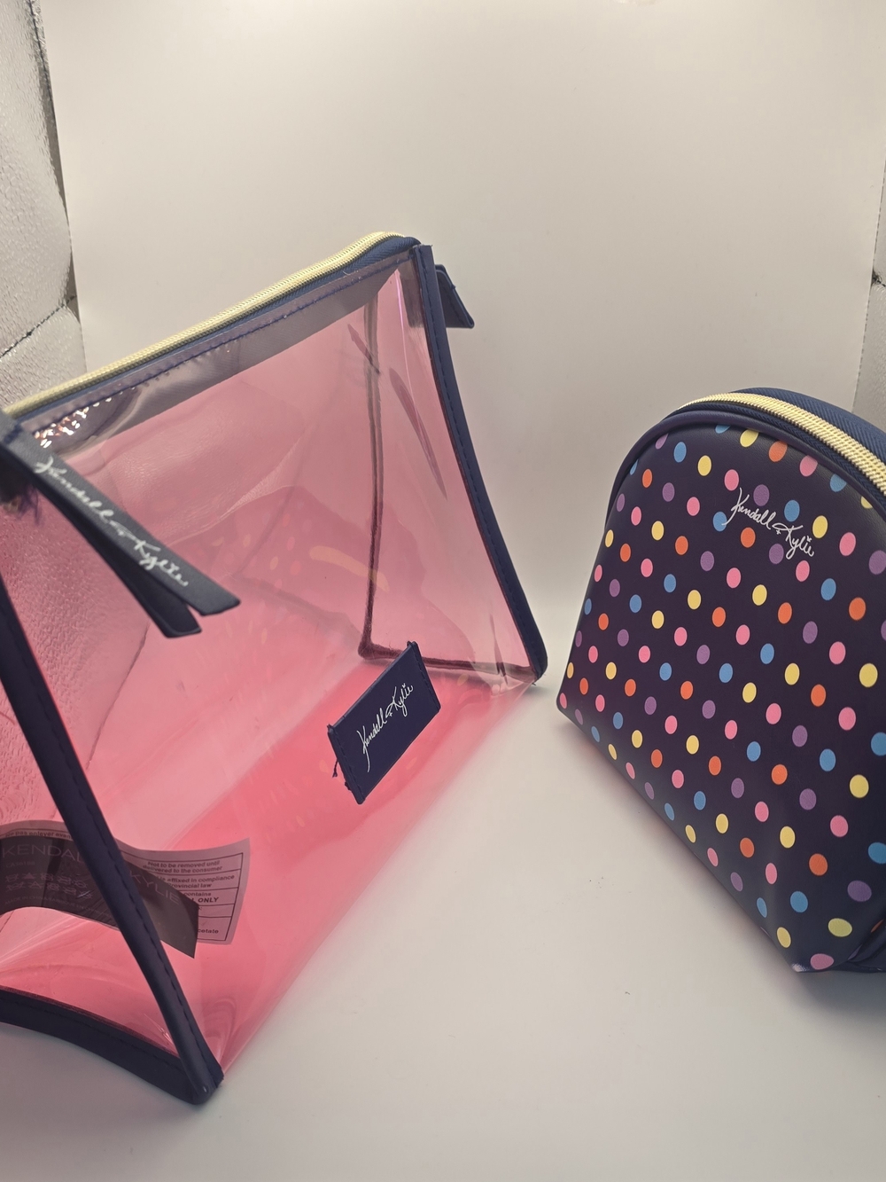 Clear Pink Travel Pouch and Navy Polka Dot Cosmetic Bag -